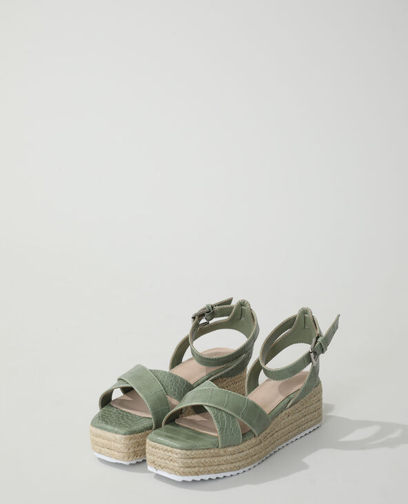 Sandales compensées croco vert kaki - Pimkie