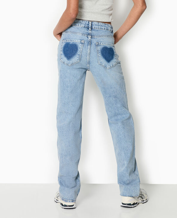 Jean droit taille haute avec cœurs bleu - Pimkie