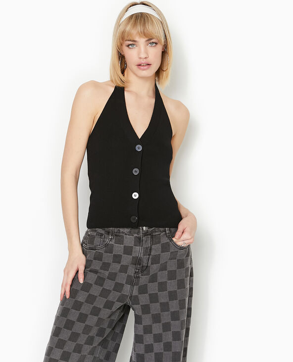 Top boutonné dos-nu noir - Pimkie