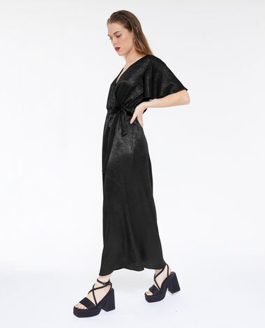 Robe longue satinée cache-cœur noir - Pimkie