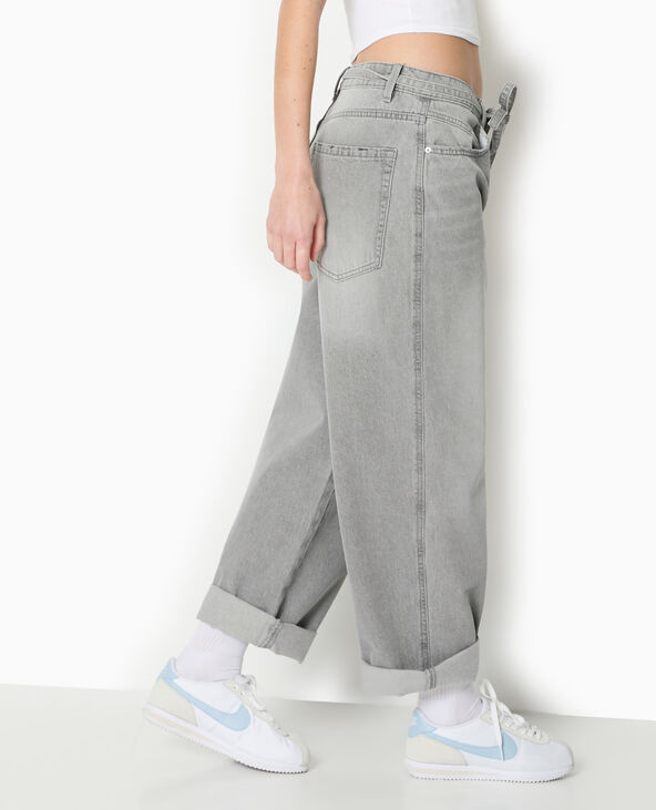 Jean baggy taille basse avec ceinture à nouer gris clair - Pimkie