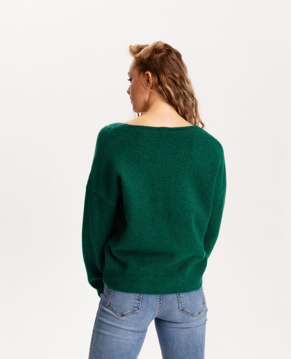 Pull avec col en V vert femme