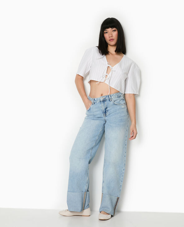 Blouse courte rayée avec nouettes blanc - Pimkie