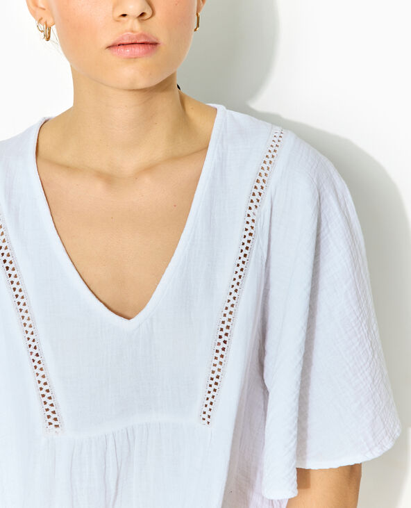 Robe courte et ample en gaze de coton blanc - Pimkie
