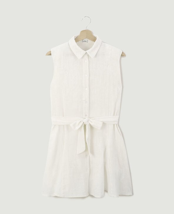 Robe chemise courte en gaze de coton blanc - Pimkie