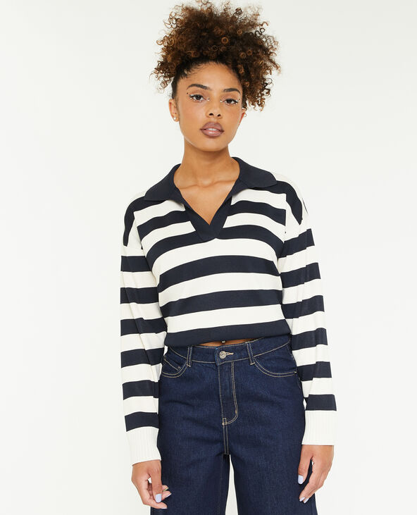 Pull col polo motif rayures blanc - Pimkie