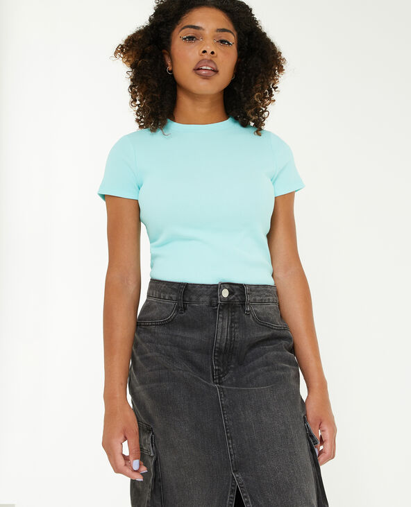 Top maille côtelée bleu turquoise - Pimkie