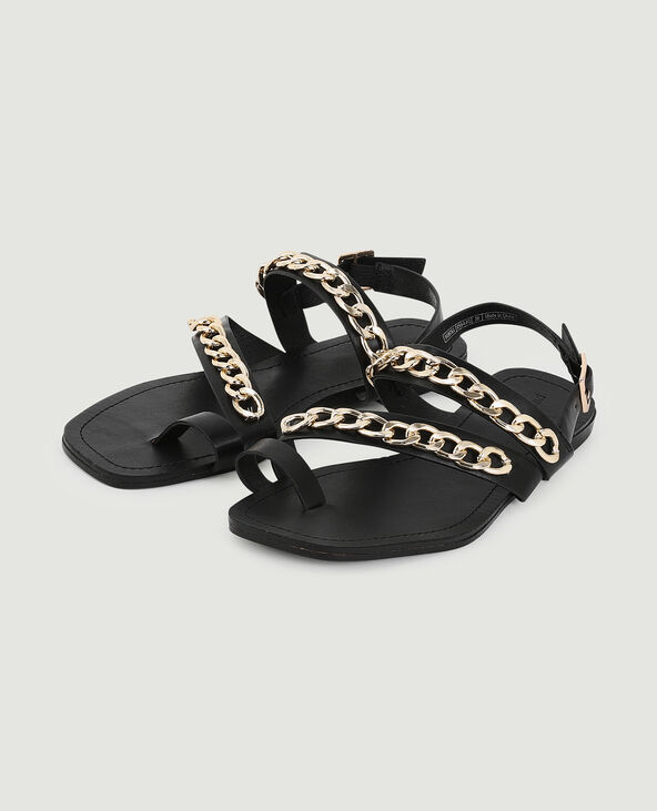 Sandales plates avec brides et chaines noir - Pimkie