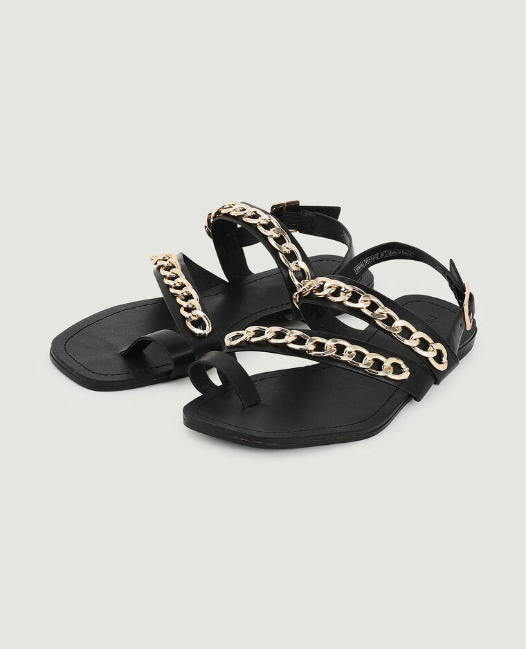 Sandales plates avec brides et chaines noir - Pimkie