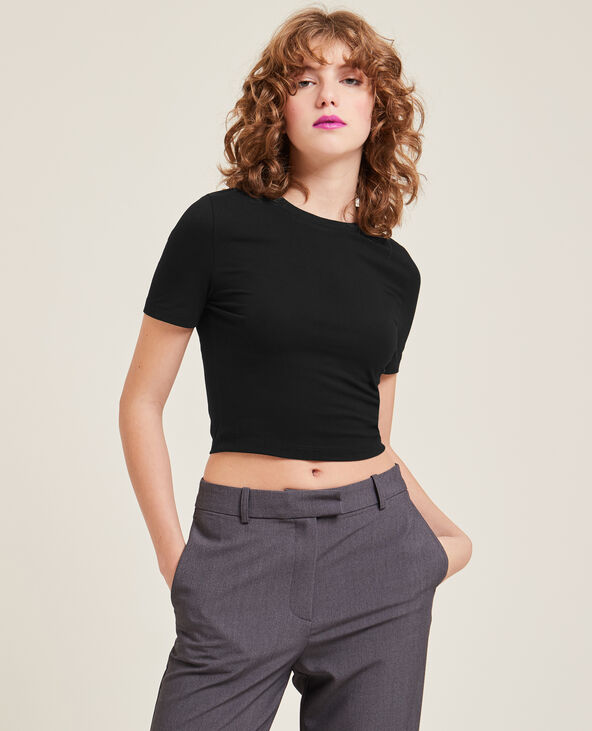 T-shirt cropped noir - Pimkie