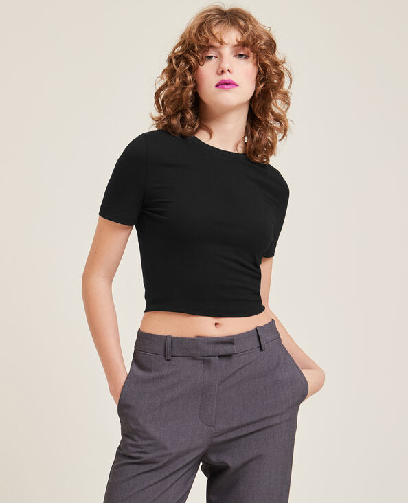 T-shirt cropped noir - Pimkie