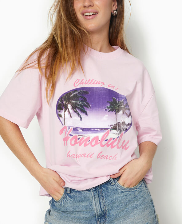 T-shirt oversize avec print devant Rose poudré - Pimkie