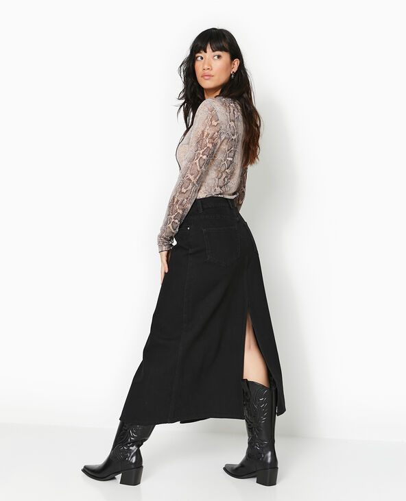Jupe longue en jean avec fentes noir - Pimkie