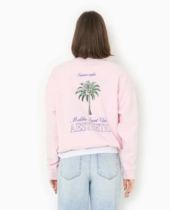 Sweat col rond avec print poitrine et dos rose - Pimkie