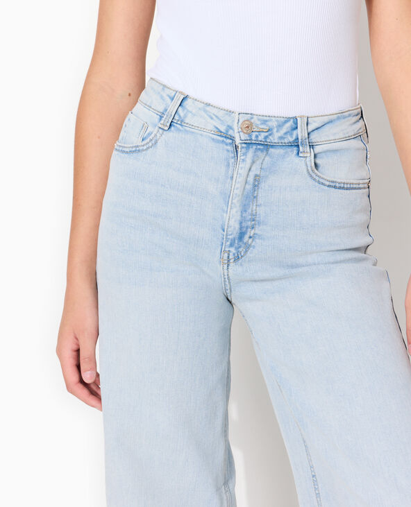 Jean wide taille haute avec bas coupés bleu clair - Pimkie
