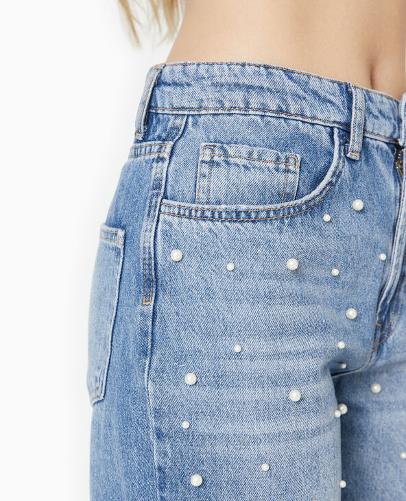 Jean droit avec perles effet nacre bleu - Pimkie