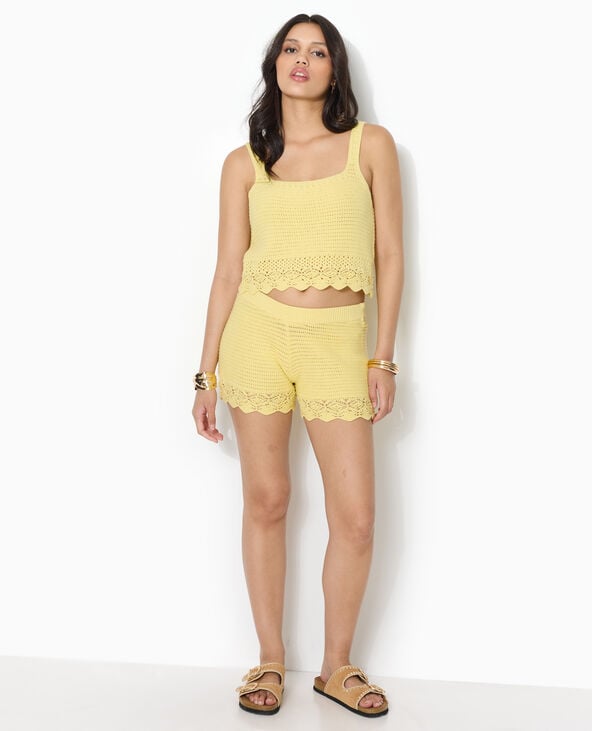 Short en maille ajourée façon crochet Jaune pâle - Pimkie