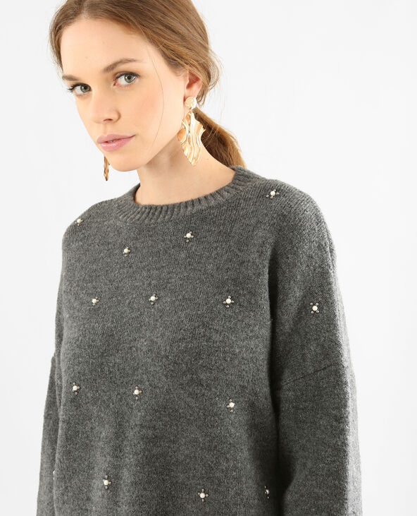 Pull à perles gris chiné - Pimkie