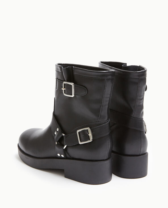 Boots motardes avec détails brides et boucle noir - Pimkie