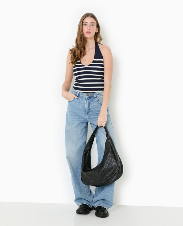 Top dos-nu en maille rayée noir - Pimkie