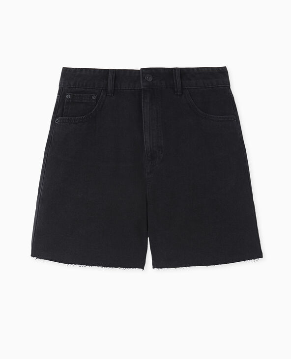 Short en jean taille haute avec bas coupés noir - Pimkie