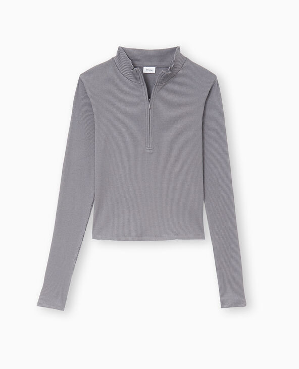Top manches longues col camionneur gris - Pimkie