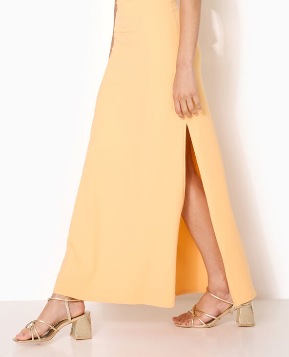 Robe longue dos-nu avec déco bijou fleur orange - Pimkie