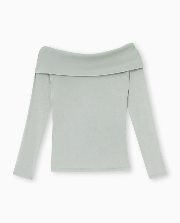 Top manches longues encolure Bardot vert - Pimkie