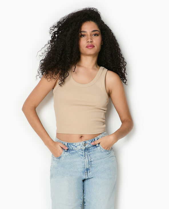 Débardeur court en maille côtelée beige - Pimkie