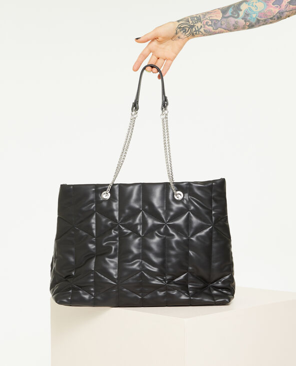 Grand sac en simili matelassé noir - Pimkie