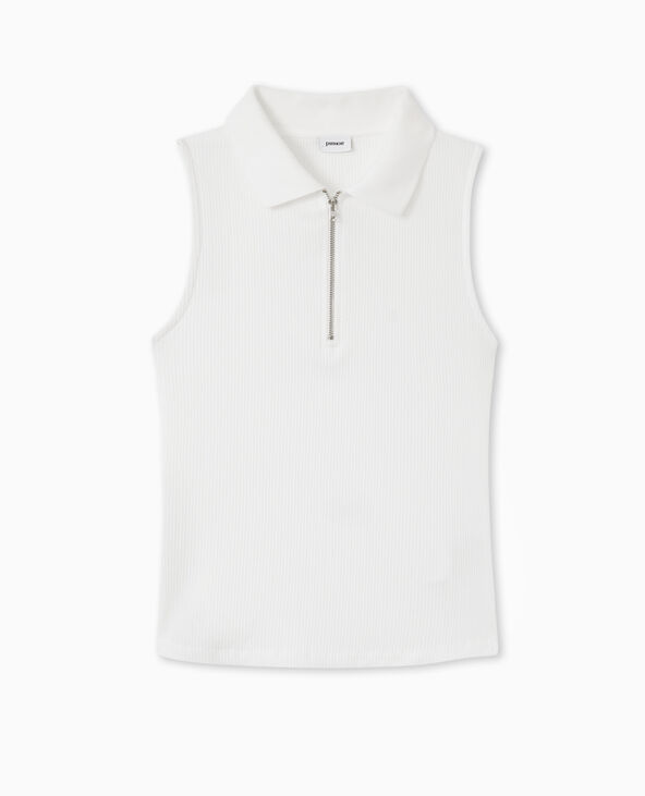 Polo zippé sans manches en maille côtelée blanc - Pimkie