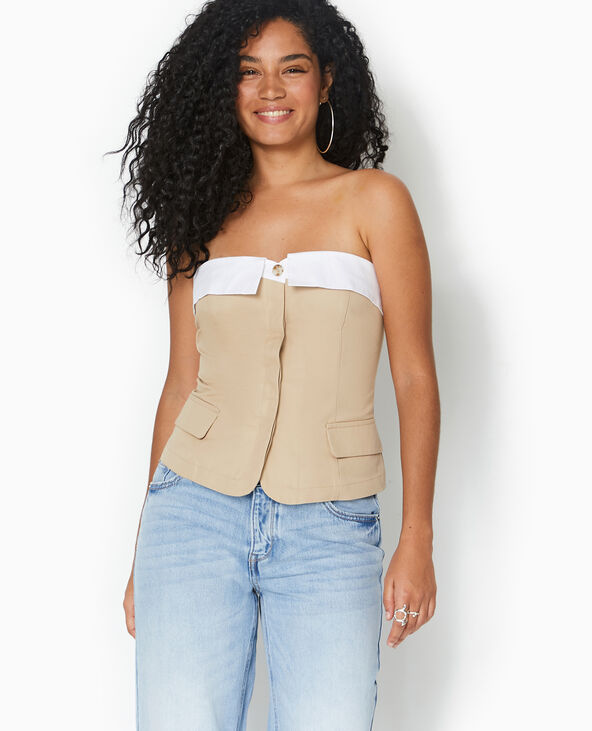 Top bustier avec revers beige - Pimkie