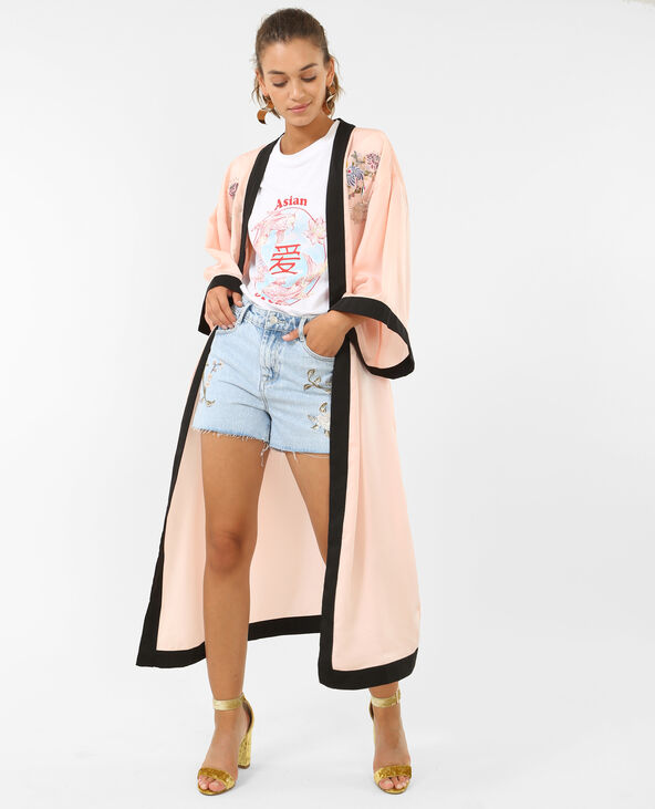 Long kimono satiné rose clair - Pimkie