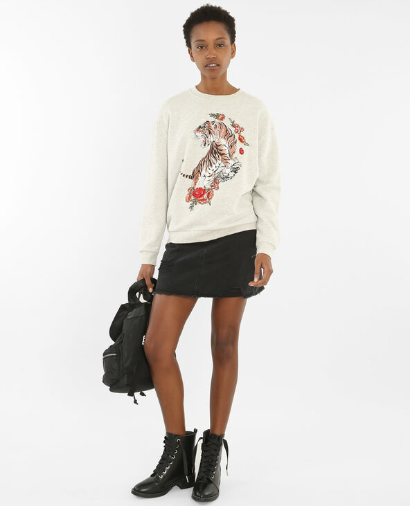 Sweat tigre brodé gris chiné - Pimkie