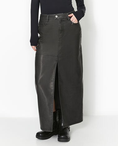 Jupe longue en faux cuir used avec poches gris foncé - Pimkie