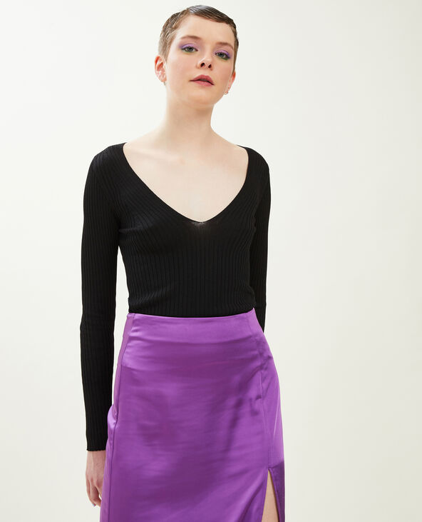 Pull col V maille côtelée noir - Pimkie