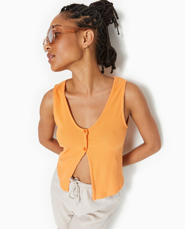 Débardeur en maille côtelée avec 2 boutons orange - Pimkie