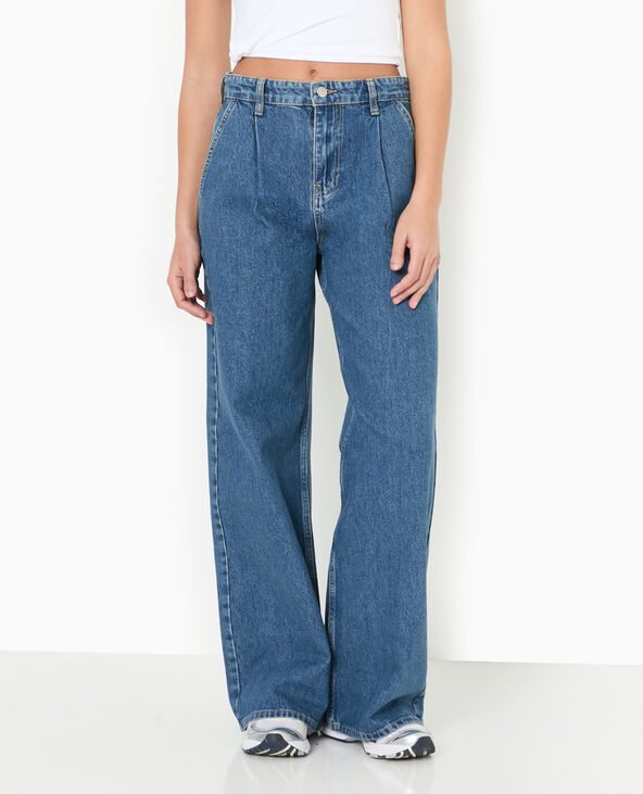 Jean wide taille haute avec pinces bleu - Pimkie