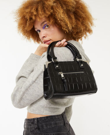 Sac boxy effet croco noir - Pimkie