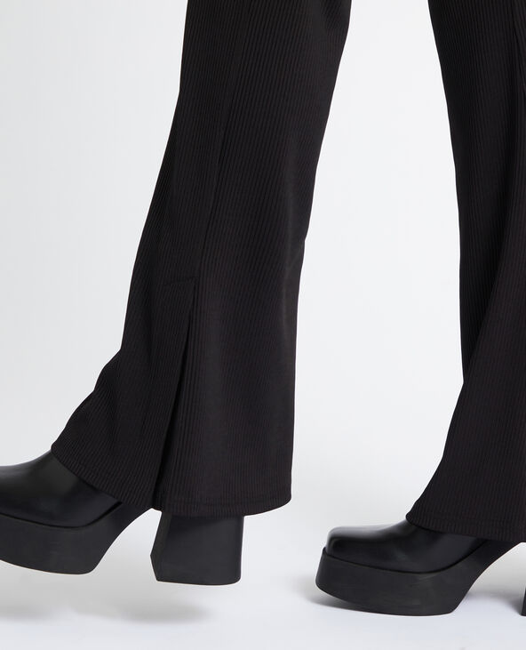 Pantalon flare en maille côtelée noir - Pimkie
