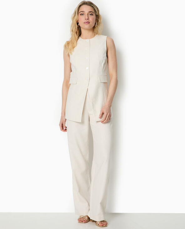 Pantalon droit taille haute avec lin blanc - Pimkie