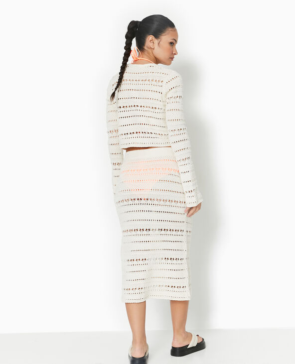 Jupe midi en maille ajourée façon crochet blanc - Pimkie