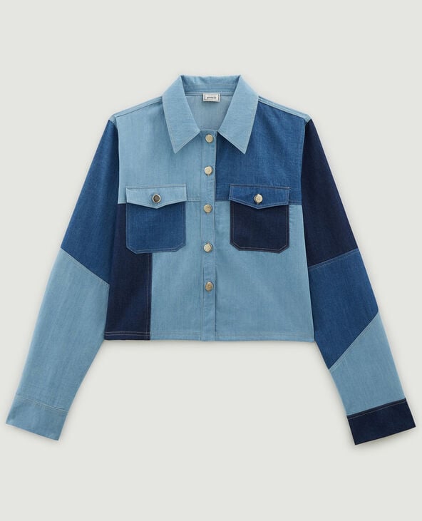 Chemise cropped denim a patchs