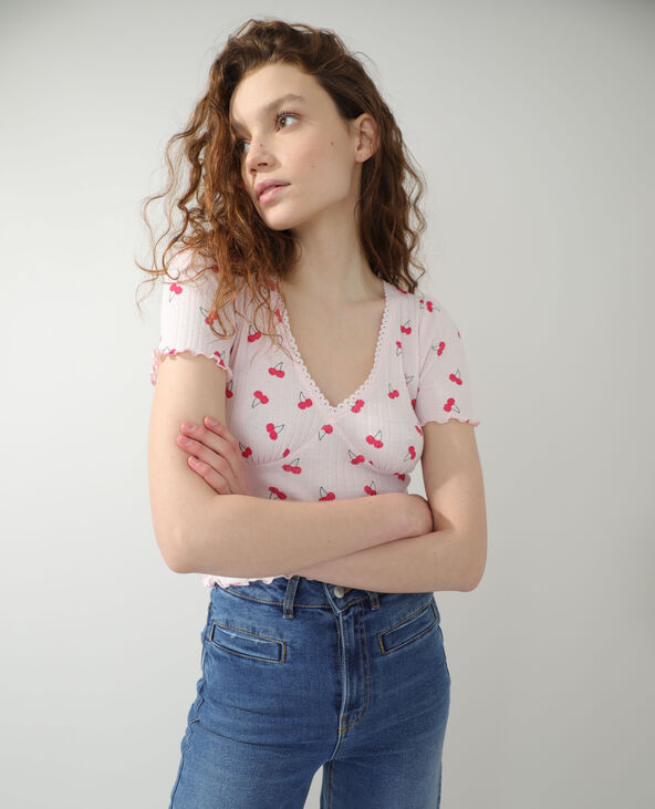 T-shirt motifs cerises rose clair - Pimkie