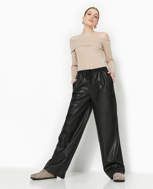 Pantalon en simili taille élastiquée noir - Pimkie