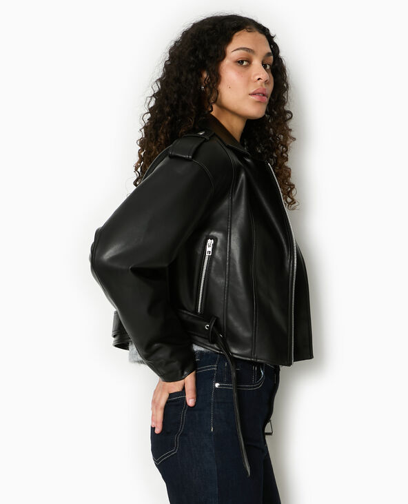 Veste biker courte en simili noir - Pimkie