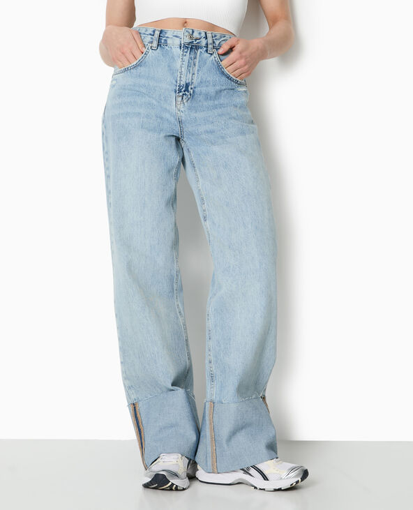 Jean droit taille regular avec revers cousus bleu - Pimkie