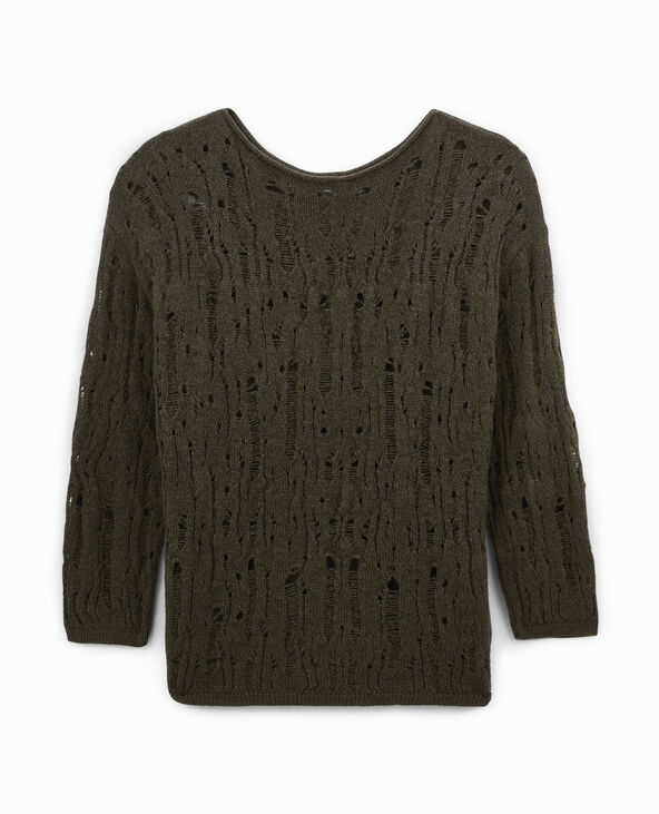 Pull oversize en maille ajourée effet destroy vert kaki - Pimkie