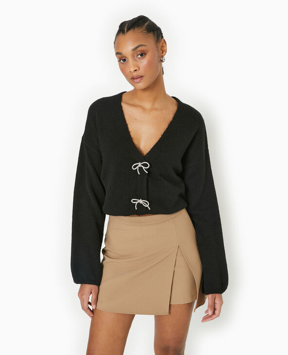 Pull effet gilet avec nœuds à strass noir - Pimkie