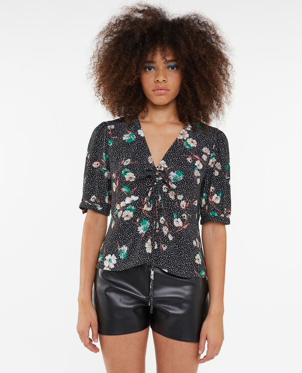 Blouse avec lien coulissé devant motif fleurs noir - Pimkie